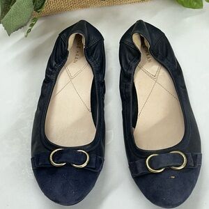 Cole Haan Navy Leather & Suede Bow-Accent Ballet Flats